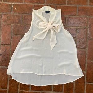 ModCloth Cream Sheer Tie Neck Sleeveless Blouse